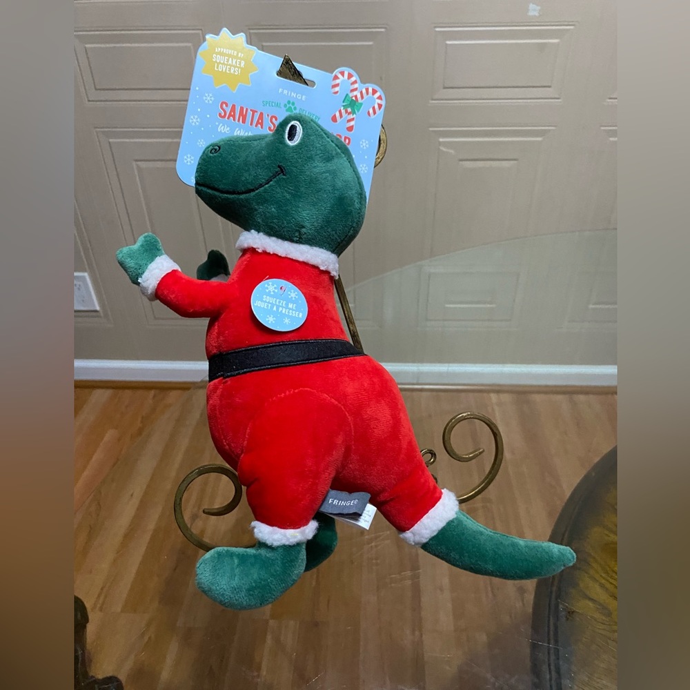 Fringe Dog Toy Dinosaur We Wish You A Merry Rex-Más Pet Sho 12” With Squ…